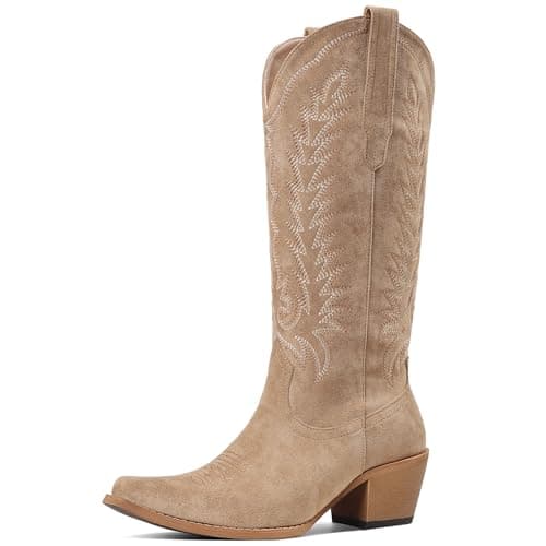 Tscoyuki Cowboy Boots for Women - Western Cowgirl Boots Knee High Snip Toe