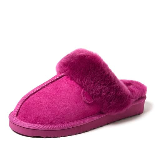 Dearfoams Women's Fireside Sydney Shearling Fur Indoor/Outdoor Scuff Slipper with Wide Widths, Mystic Purple, 10