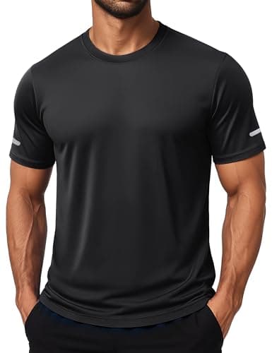 MAGCOMSEN Short Sleeve Shirts for Men Workout Dry Fit Sun Protection Moisture Wicking Shirt Gym Athletic Running Tshirt Rash Guard Black M