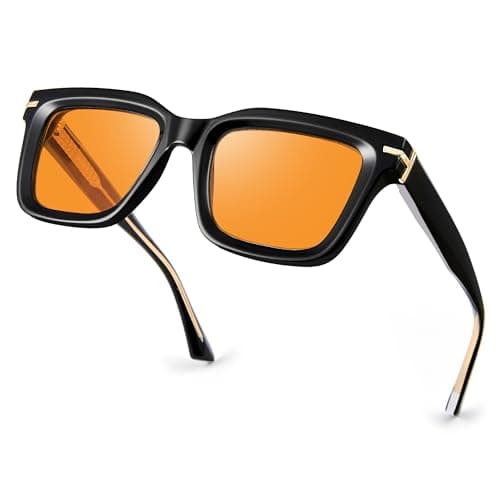R.F.YFQH Sleep Blue Light Blocking Glasses for Women Men, Square Frame Computer Gaming Glasses, Anti Eyestrain & UV Glare JF6218 (Orange Lens Black Frame)
