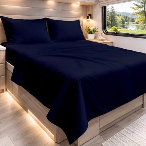 Cottington Lane RV Bunk Sheets 100% Egyptian Cotton, RV Bunk 42" x 80" Premium Quality 4 Piece Sheet Set for Campers & Motorhomes, High Thread Count Navy Blue Solid with 6-10" Deep Pocket
