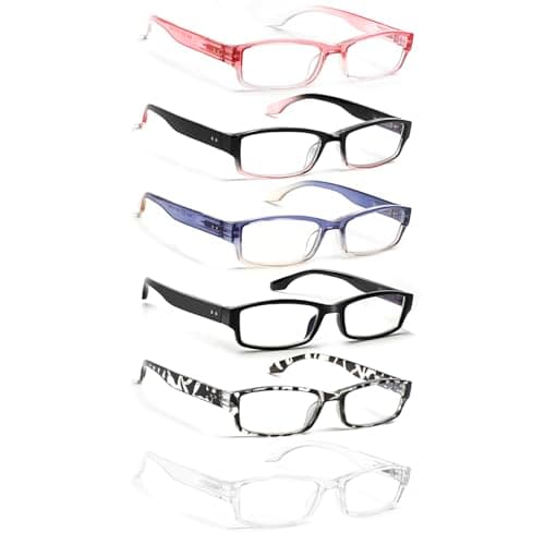 JOSCHOO 6 Pack Computer Reading Glasses for Women and Men with Comfortable Spring Hinges for Men and Womens Readers (6 Mix Clour-4, 2.25, x)