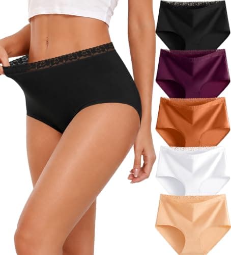Cotton Womens Underwear High Waisted Full Coverage Briefs Panties 5 Pack