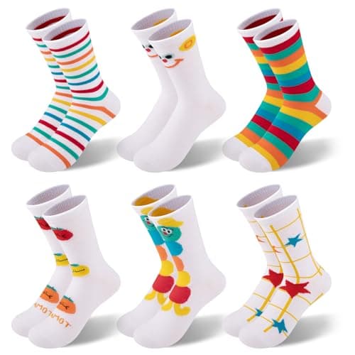 Comfoex Kids Girls Socks Novelty Funny Colorful Socks Fashion Cute Cotton Crew Socks For Kids 4-10 Years Old 6 Pairs
