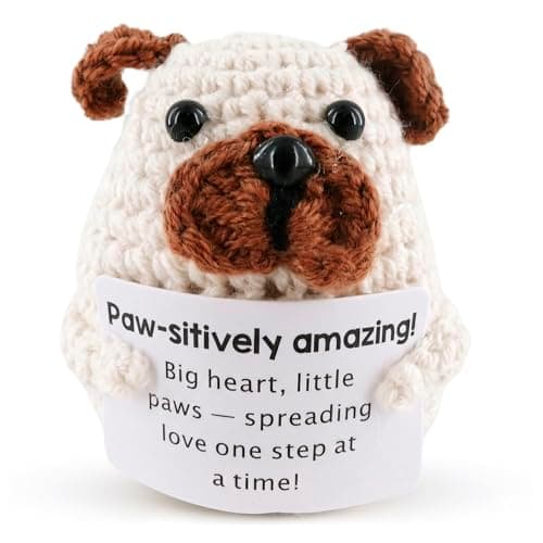 Reluen Crochet Dog, Big Heart Little Paws Handmade Puppy Crochet Animal with Inspirational Affirmation Card, Cute Crochet Desk Buddy Decor Gift for Dog Lovers Women Men Mom Daughter Friend Coworker