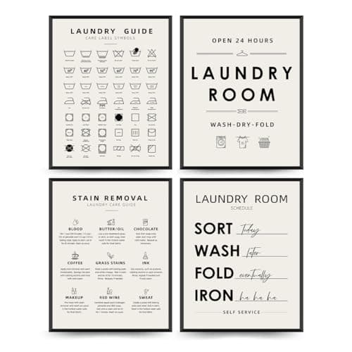 PLKMK Laundry Room Wall Art Print Set of 4,Laundry Symbols Wall Decor