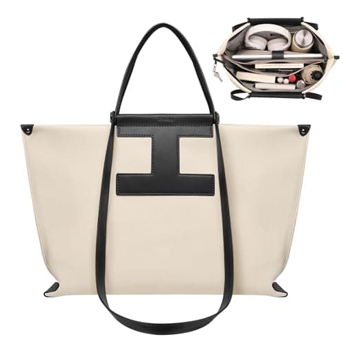 CHUNLI Laptop Tote for Women 15.6 Inch - Professional Work Bag & Structured Business Briefcase, Lightweight Canvas-Look Leather Computer Bag for Office, Teacher