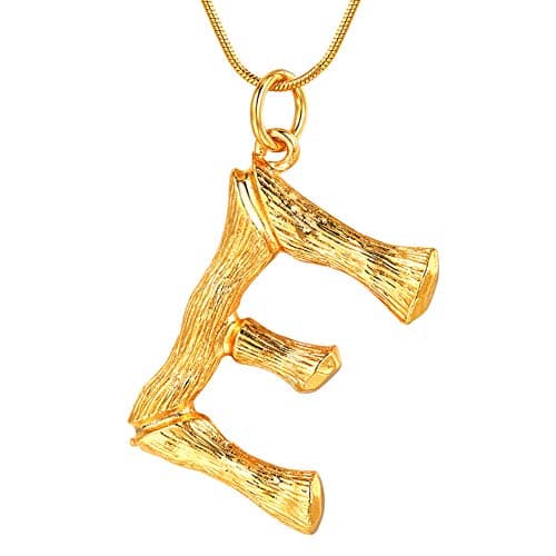 FOCALOOK Statement Bamboo Necklace, 14K Gold Plated Initial Name Pendant Necklace for Women - Big Bamboo Letter Charm Necklace(With Gift Box)