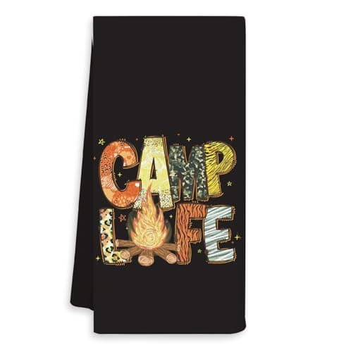 OSLYSOF Camping Kitchen Towels, Gifts for Campers Camping Lovers Women Men Dish Tea Towels for Kitchen Decor, Camp Live Bonfire Decorative Hand Towels for RV Trailer Bathroom, 16x24 Inch