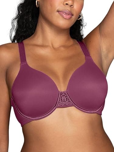 Vanity Fair Women's Full Figure Beauty Back Smoothing Bra, 4-Way Stretch Fabric, Lightly Lined Cups up to H, Underwire - Raspberry Haze, 42DD