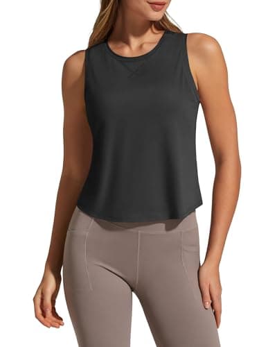 G4Free Workout Tank Tops Woman High Neck UPF 50+ UV Shirts Loose Fit Waist Length for Running Gym Active Comfy Top (Black,XL)