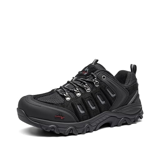 NORTIV 8 Men's Waterproof Hiking Shoes Leather Low-Top Hiking Shoes for Outdoor Trailing Trekking Camping Walking,Size 6.5,Black/Grey,Quest-1