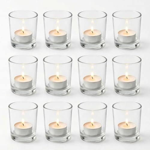 Letine 12-Pack Unscented Tea Light Candles & Glass Votive Holder