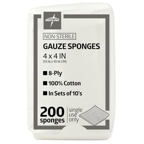 Medline 4 x 4 inch Gauze Sponges, 100% Cotton, 8-Ply Woven Non-Sterile Gauze (Pack of 200)