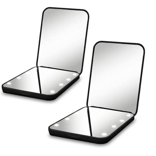 Milishow Compact Mirror, 1x/3x Magnifying LED Pocket Mirror, Small Lighted Travel Makeup Mirror for Purse, Handbag, Folding, Handheld, 2-Sided Mini Mirror with Lights for Women