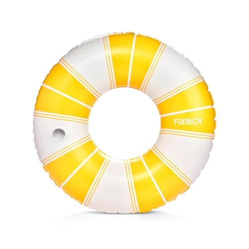 FUNBOY 46" Vintage Stripe Pool Float Inner Tube with Cup Holder, Yellow