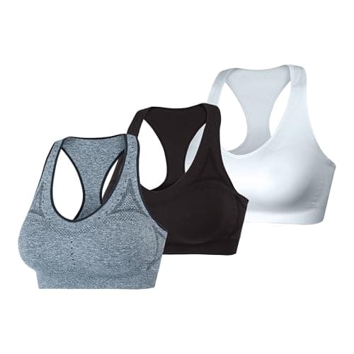 Hanes Women's, Seamless Racerback Sports Bra, Moderate Support, Moisture-Wicking, 1, Black/White/Gray-3 Pack, X Large