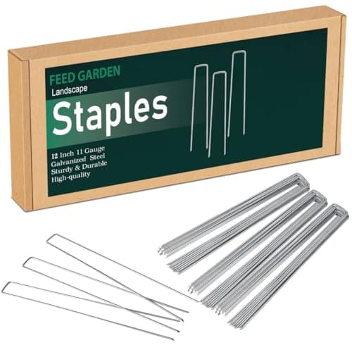 FEED GARDEN 12 Inch 50 Pack Galvanized Landscape Staples 11 Gauge Anti-Rust Garden Stakes Landscaping Fabric SOD Pins Yard Stakes for Weed Barrier Fabric