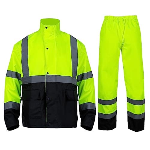VENDACE Class 3 High Visibility Rain Suits,Rain Gear for Men Yellow/Lime Reflective Hi Vis Safety Rain Work Jacket,Pants Waterproof (L/XL)