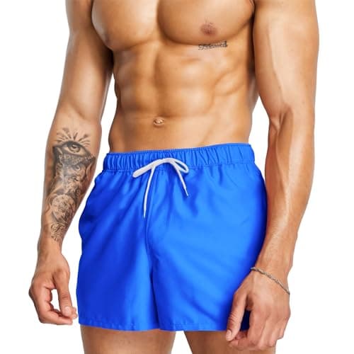 Mlgaril Mens Blue Swim Trunks 5" with Mesh Lining Quick Dry Beach Shorts for Swimming Men Bathing Suit S