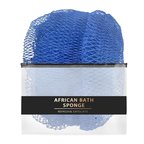 African Net Sponge Authentic with Knots - African Exfoliating Net Sponge with Handles for Body Scrubber Exfoliator - Real Africa Back Wash Bath Sponges for Shower Travel Portable & Dry Quickly, Blue