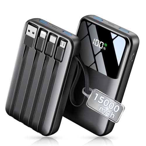 15000mAh Portable Charger Power Bank, Smaller Built-in 4 Cables, 22.5W