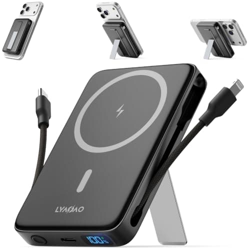 Magnetic Portable Charger 10000mAh, 22.5W Power Bank with Built in Cable