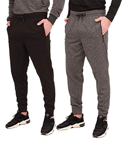 AyeGoo Men's Jogger Sweatpants,Men's Athletic Jogger Pants and Workout Jogger Pants with Zipper Pockets (2pcs Set) (Black/Dark Grey Melange, L)