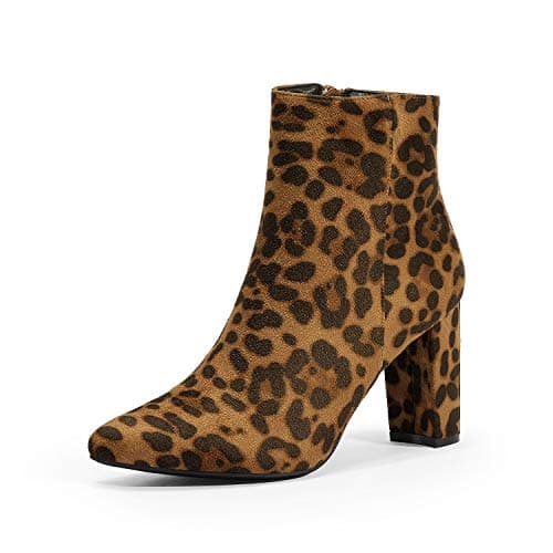 DREAM PAIRS Women's Chunky Heel Ankle Booties Pointed Toe Short Boots,Size 5.5,Leopard,SIANNA-1