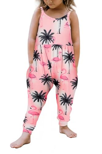 Vieille 5T Summer Outfits for Girls Flamingo Beach Clothes Toddler One Piece Jumpsuit Size 6 Shirts Harem Pants with Pockets