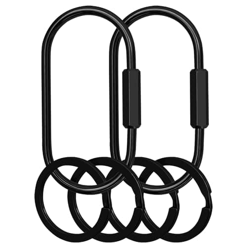 Yebongda Key Chain, Brass Key Rings 2 Pack Screw Lock Key Organizer with 4 Rings Carabiner Keychain Clip for Men and Women (Black)