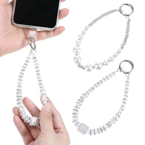 Yuanan 2 Pack Phone Wrist Strap, Pearl Beaded Phone Charm, Hands-Free Wristlet Bracelet, Detachable with Tether Tab