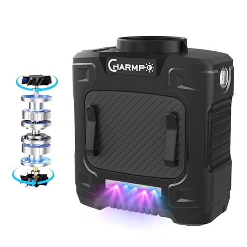 CHARMPㅤ Waist Fan - Double 17000RPM Strong Motors Portable Belt Fan, 10000mAh Battery, 24H Runtime, 5 Speeds, Max 75ft/s, LED SOS & Red-blue Warning Light for Jobsite, Farming, Camping