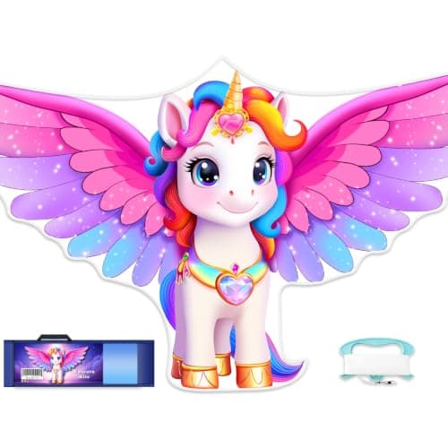YFAFENGS 56" Giant Unicorn Kite, Easy to Fly Pink Beach Kite with Long Tail