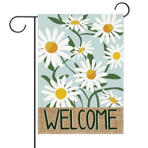 Terkki Welcome Spring Summer Daisy Flower Decorative Garden Flag, Farmhouse Floral Small Yard Outside Decorations, Rustic Burlap Outdoor Home Decor Double Sided 12 x 18