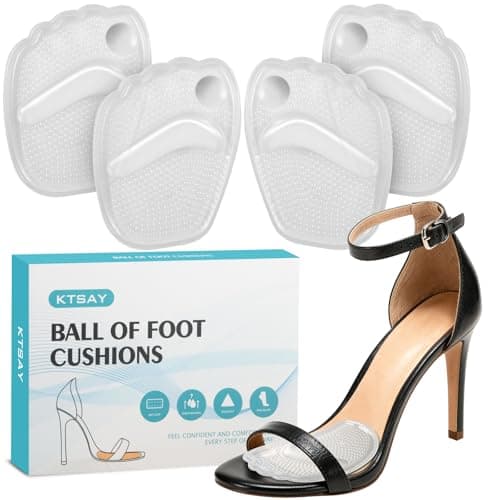 KTSAY Metatarsal Pads Women, Gel Ball of Foot Cushions for Pain Relief in Shoes, Non-Slip Heel Inserts, One Size Fits All (Clear, 2 Pair(Pack of 1))