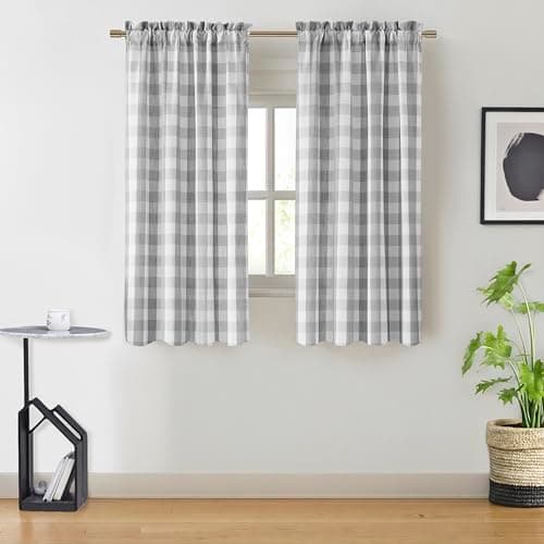 Bapawfish Short Buffalo Plaid Semi Sheer Curtains 63 Inches Length