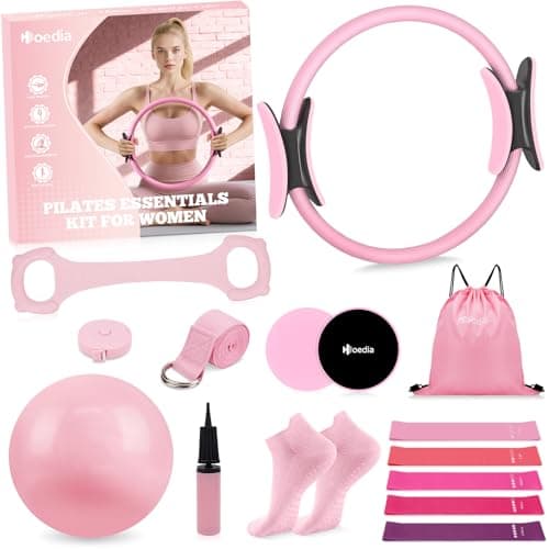 Hoedia Pilates Kit for Women, Pilates Equipment Ring and Ball Set, Pink