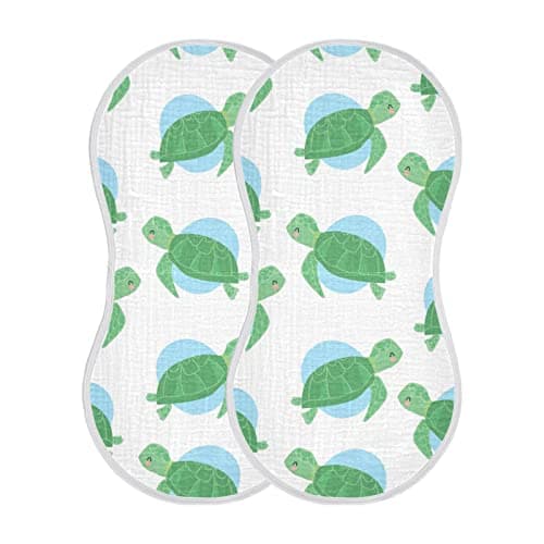 WELLDAY Muslin Baby Burp Cloths Set of 2, Soft Absorbent Sea Turtle Muslin Washcloths, Bibs, Face Towel for Newborn Boys Girls, 22 x 11 Inch