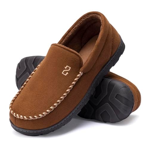 Zizor Men's Moccasin Slippers Memory Foam Indoor Outdoor,Camel,9