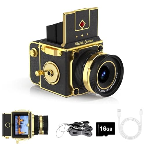 EJXHKNF Vintage Digital Camera, 64MP 2.7K Retro Point and Shoot Camera with Autofocus, 2" IPS Waist-Level Screen & 16GB TF Card, 16X Zoom Compact Photography Camera for Beginners Kids Black