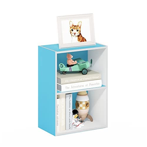Furinno LUDER 2-Tier Book Shelf, Open Shelves Bookshelf, Light Blue/White