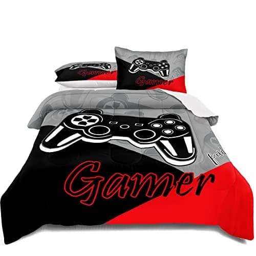 lris Bedding Gaming Bedding Set Queen Size Game Comforter Set for Boys Girls Kids Teens Soft Microfiber Colorful Modern Buttons Video Game Bedding Decorative 1 Comforter with 2 Pillow Shams…
