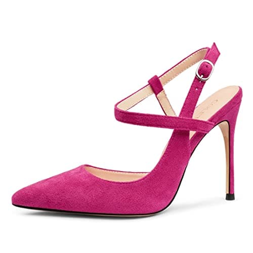 COLETER Women's Pointed Toe Slingback Stiletto Party Pumps Hot Pink 9.5US