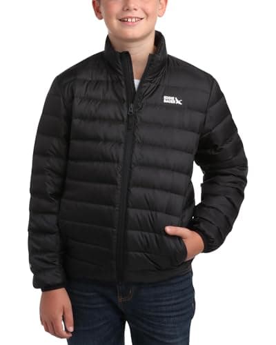 Eddie Bauer Kids' Jacket - CirrusLite Weather Resistant Down Coat for Boys and Girls- Insulated Quilted Bubble Puffer (5-20), Size 10-12, Black Onyx