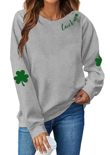 AIIWEIS St. Patrick's Day Sweatshirt for Women Lucky Shamrock Long Sleeve Shirt Ireland Clover Print Pullover Tops