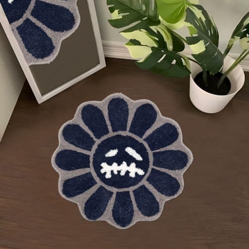 Shovagy Trippy Happy Face Rug Cool Rugs Tufted Quick Dry Bath Mats for Bathroom Non Slip Bath Mat Water Absorbent 2FT Navy Blue Bathroom Rugs Halloween Gothic Ghost Skull Horror Decor Carpet