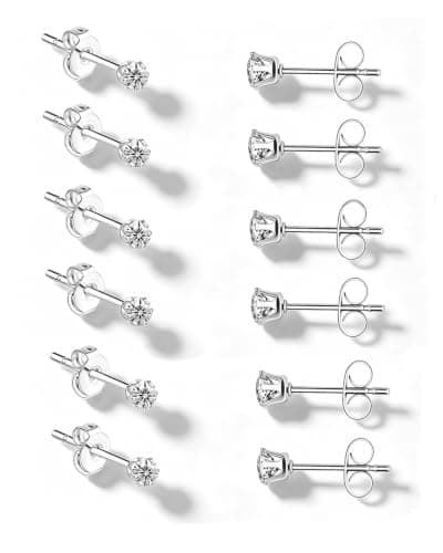 DENNSHH 6 Pairs 3mm Silver Stainless Steel Stud Earrings Set for Women Men