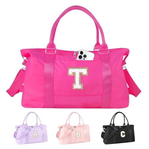 Dance Gym Duffel Bag for Teen Girls,Personalized Initial Travel Weekender Bag,Overnight Carry On Duffle for Women,Sports Travel Cheer Bag,Monogram Graduation Birthday Gifts for Tween Preppy(rosered-T)