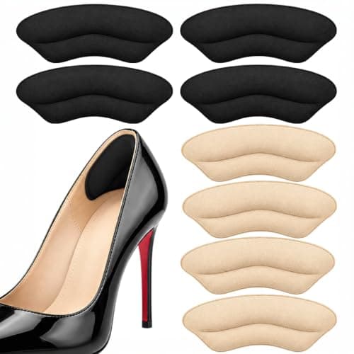 KTSAY Heel Pads for Shoes, 2 Pairs Self-Adhesive Heel Grips & Protectors - Non-Slip Cushion Inserts to Prevent Blisters, Snug Fit for Big Shoes, Improve Comfort for Men & Women(Beige+Black,Large,8pcs)